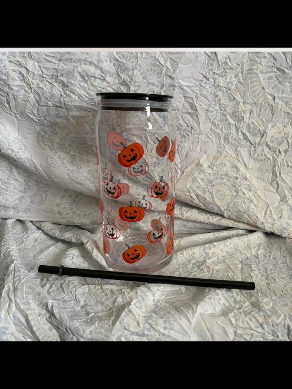 2 Clear Halloween Tumbler with Black Lid and Straw